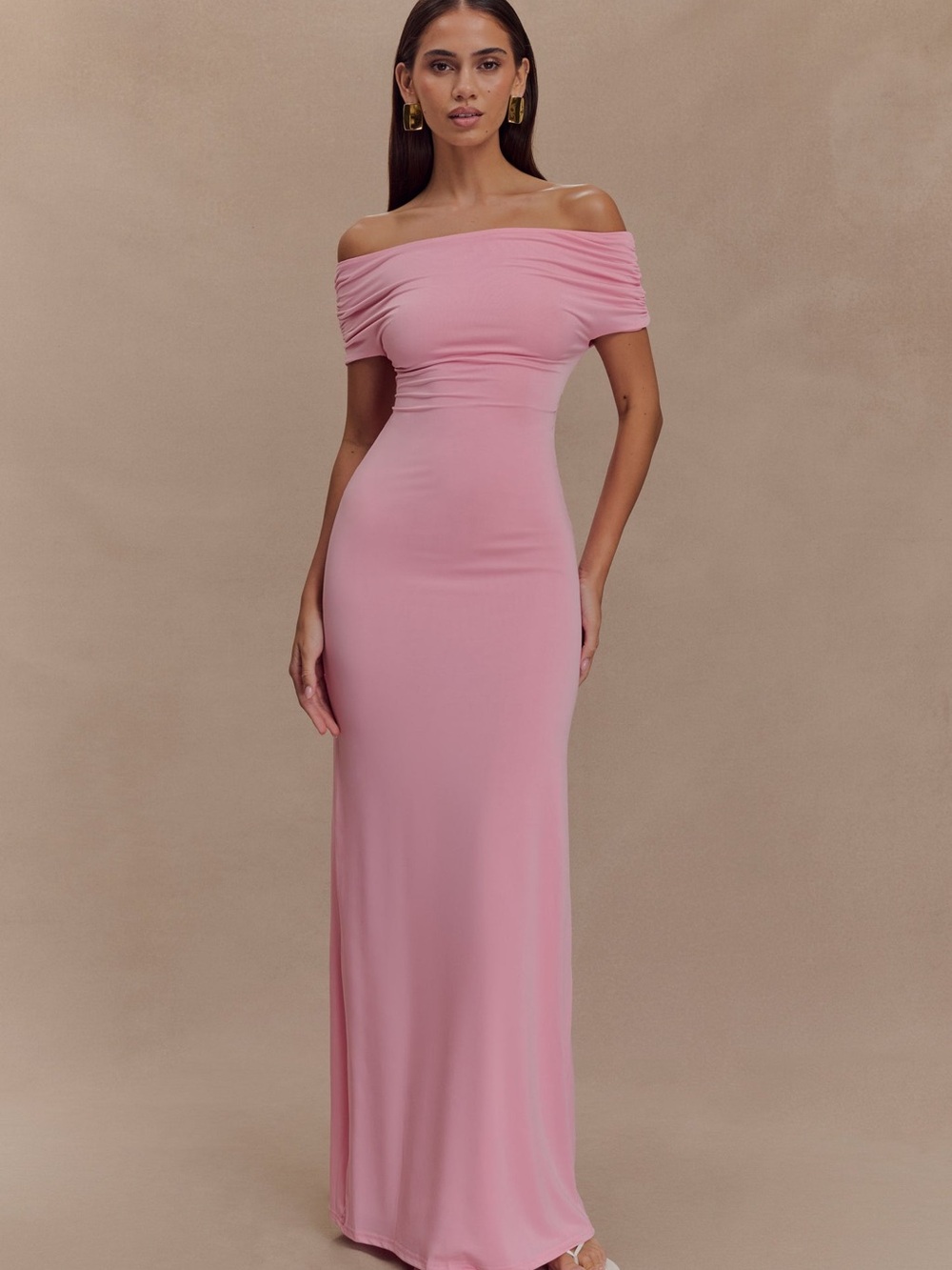 Meshki Imogen Off Shoulder Slinky Maxi Dress